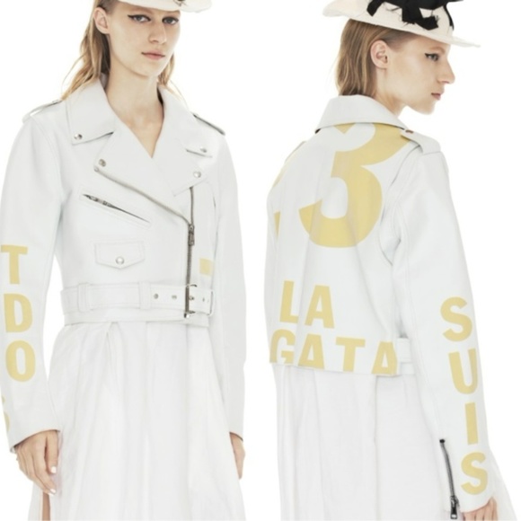 Acne Road Petite White Leather Motorcycle Jacket - Picture 2 of 8